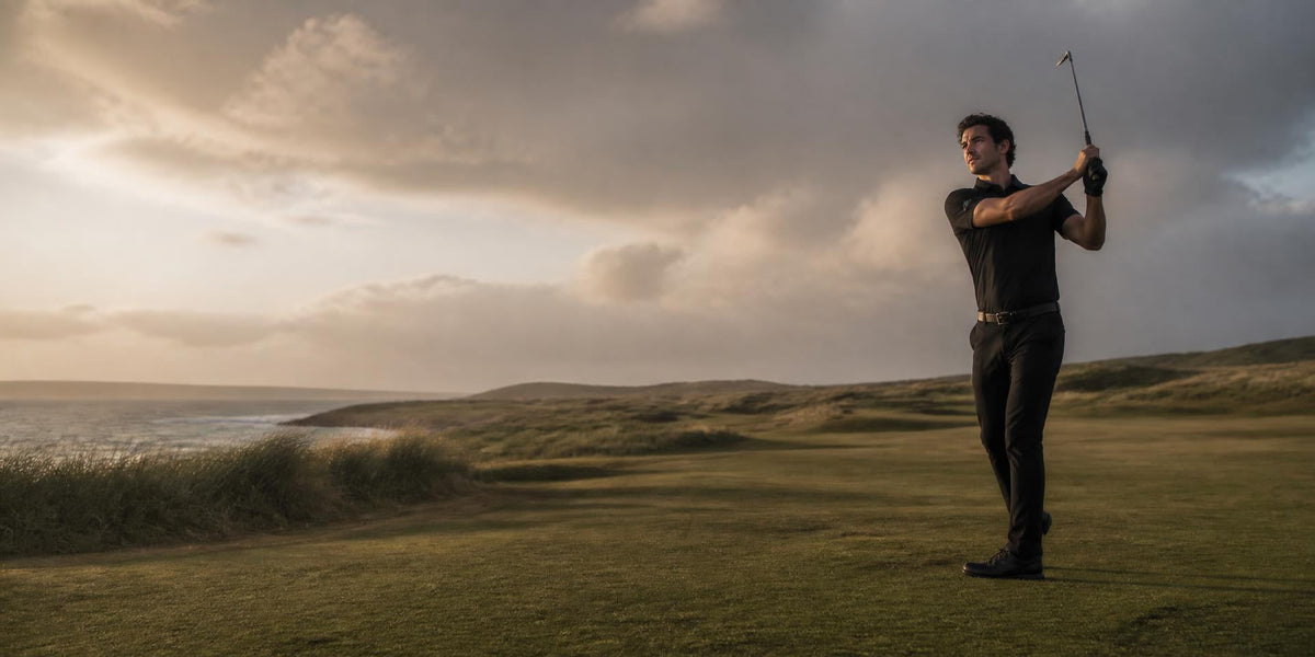 Golfer laying up short of a water hazard on a par 4, bogey golf course management