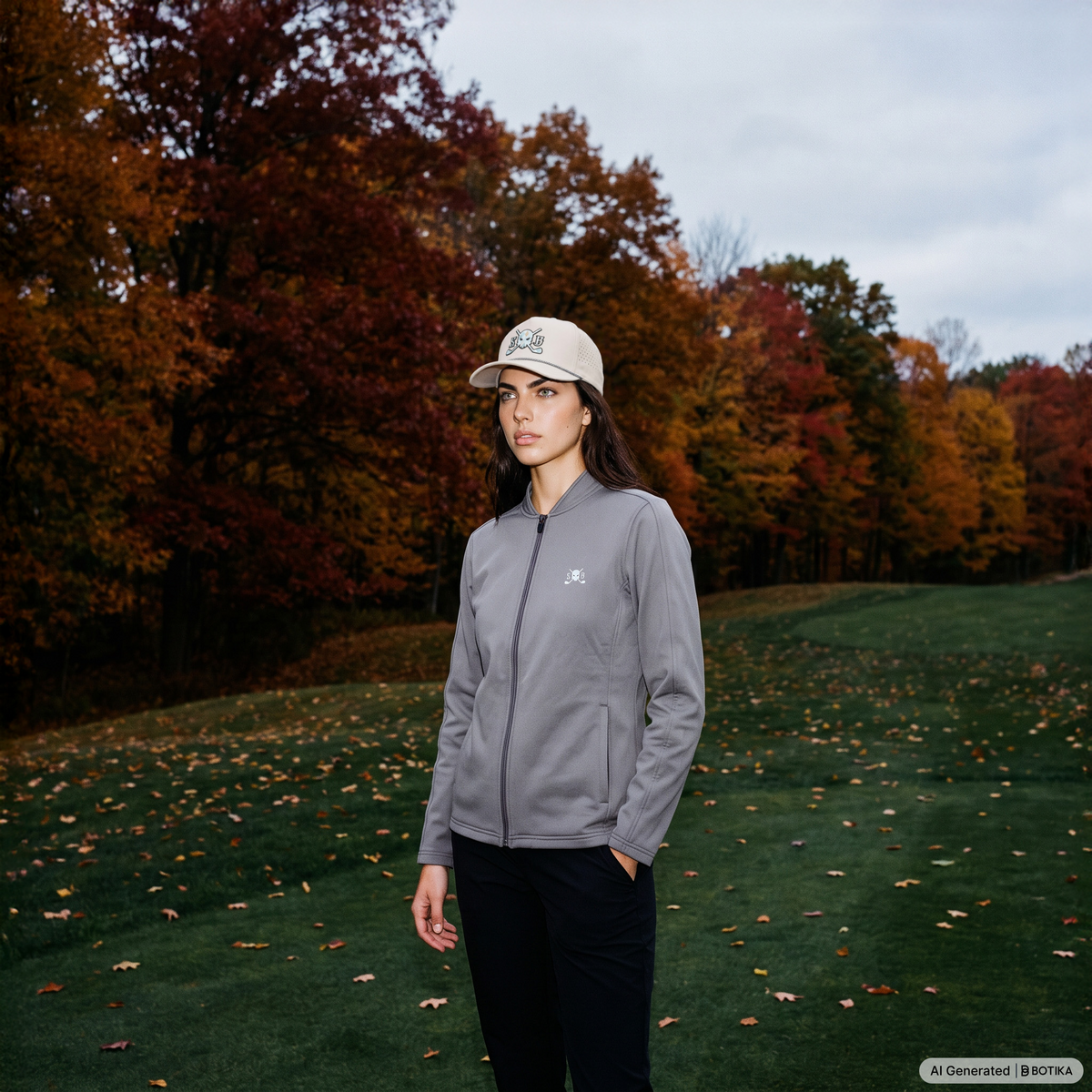 Skull & Bogeys Ladies’ Gray Sails Bundle with Fog Grey women’s tech jacket and gray golf rope hat