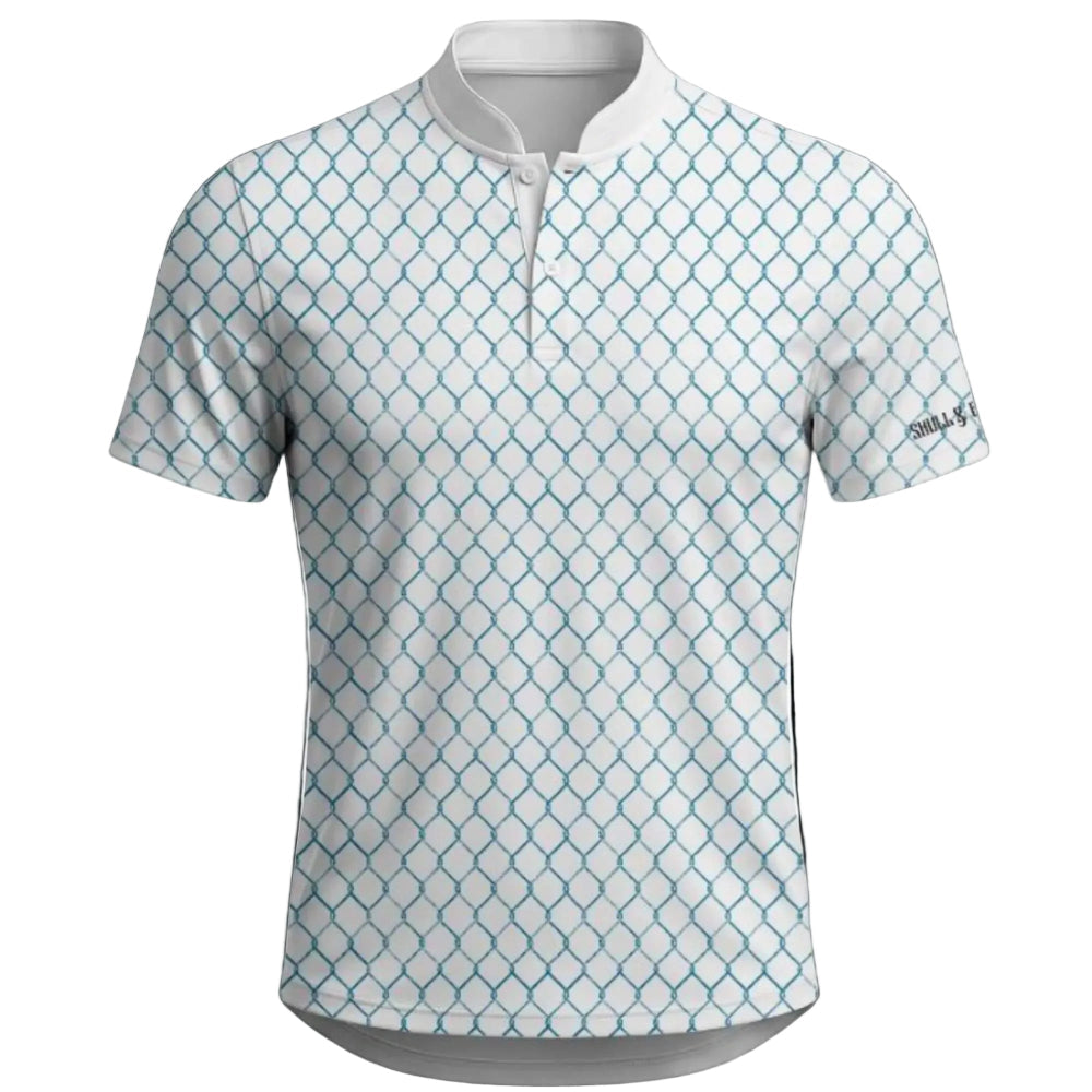 Skull & Bogeys Clean Slate white blade collar golf polo, front view