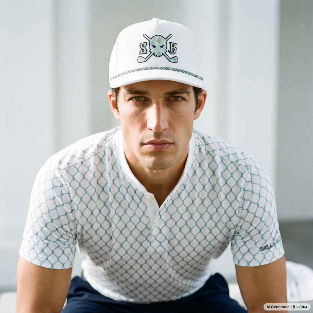 Skull & Bogeys Clean Slate Bundle with white blade collar golf polo and white golf rope hat
