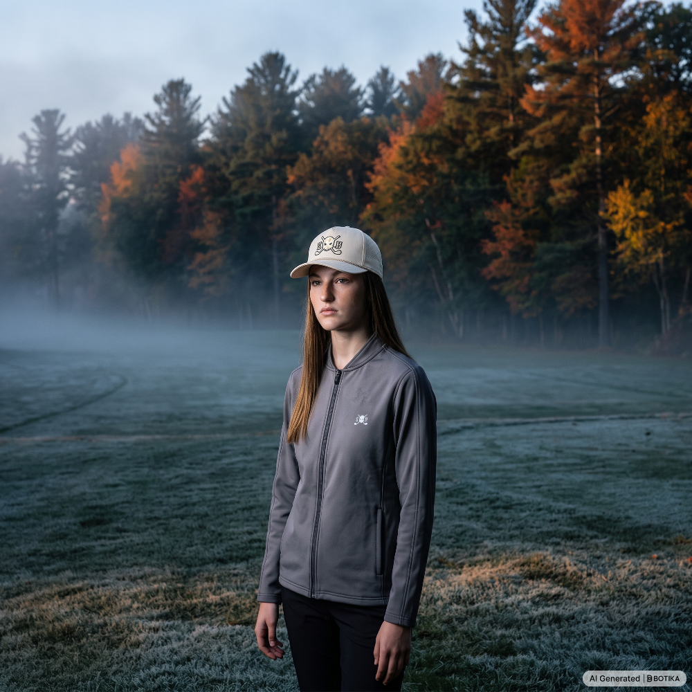 Skull & Bogeys Ladies’ Gray Sails Bundle with Fog Grey women’s tech jacket and gray golf rope hat