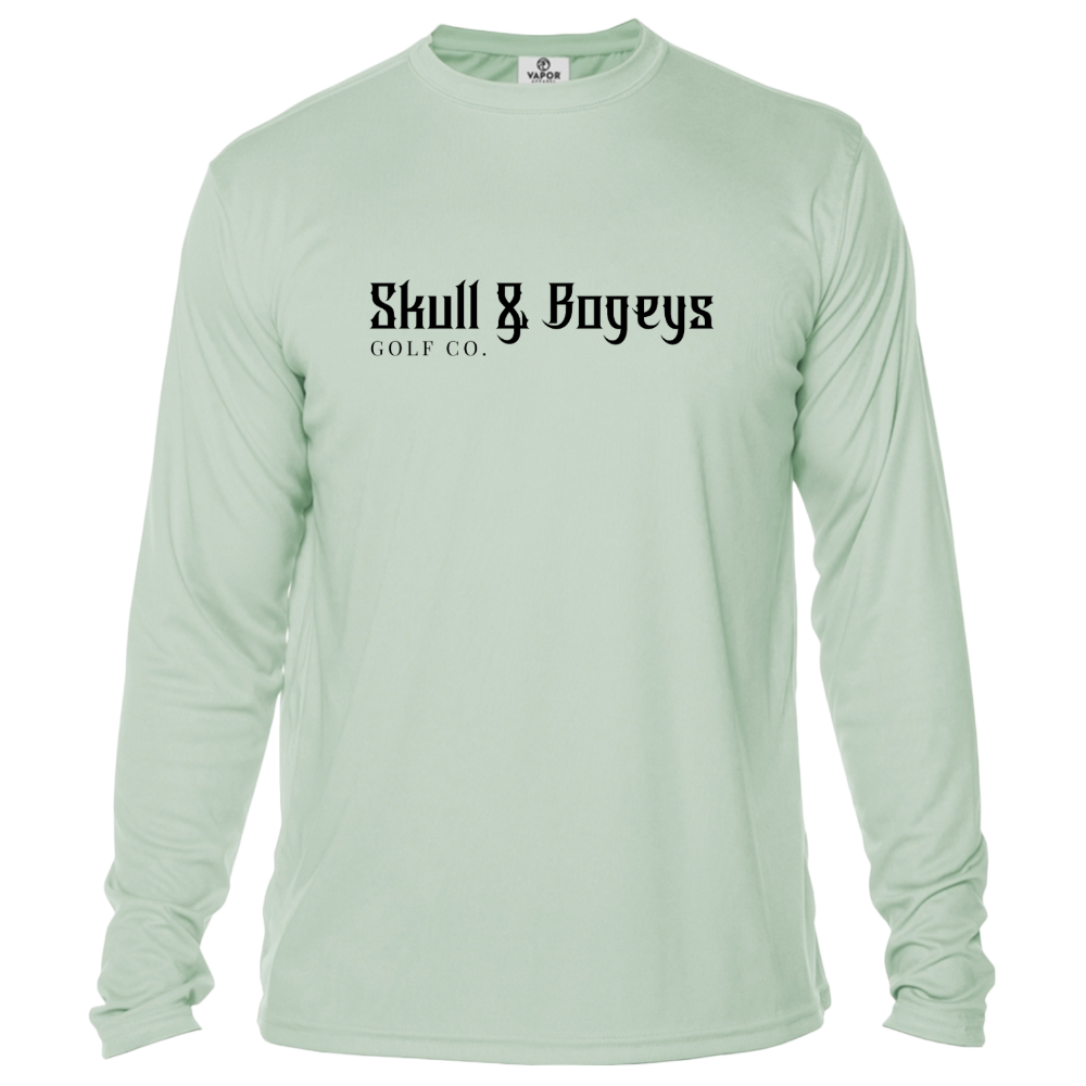 Skull & Bogeys Men’s Sun Shield long sleeve UPF 50+ tee, front view with chest graphic