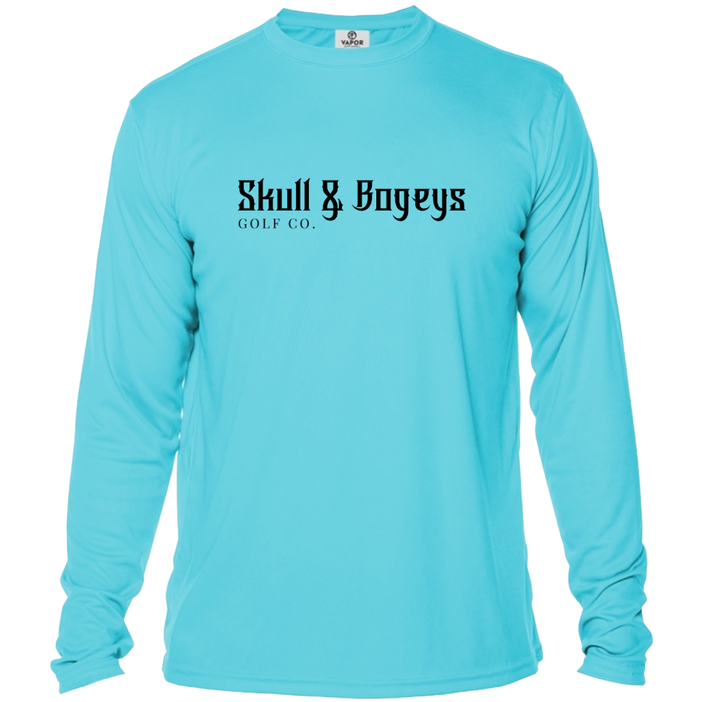 Skull & Bogeys Men’s Sun Shield long sleeve UPF 50+ tee, front view with chest graphic