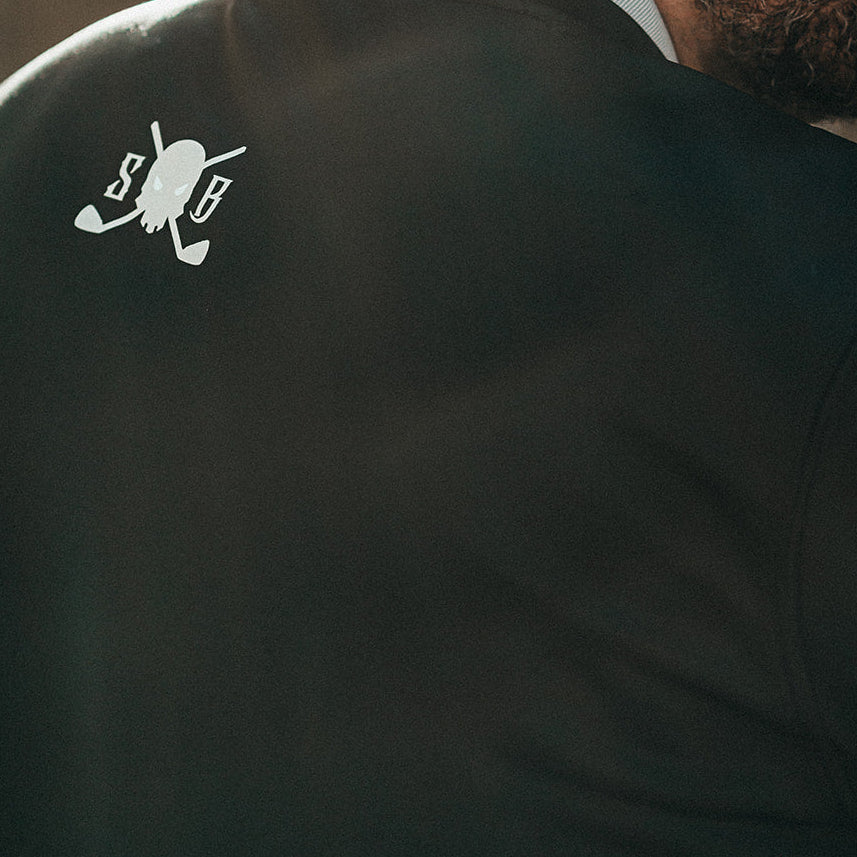 Skull & Bogeys Obsidian Stealth black midweight quarter-zip pullover, rear view