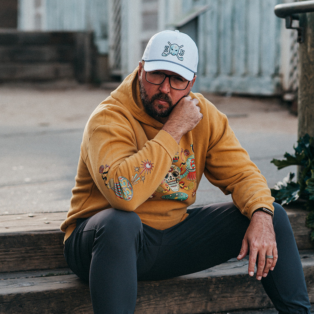 Sol & Sombra Calavera Hoodie - Mustard Yellow, Joe - Skull & Bogeys Golf Co.