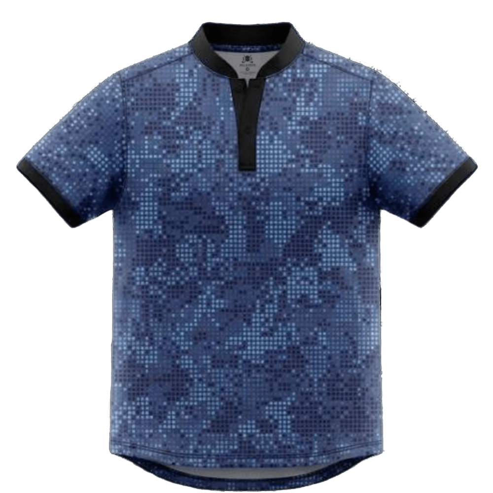 Skull & Bogeys Urban Camo blue digital camo blade collar golf polo, front view