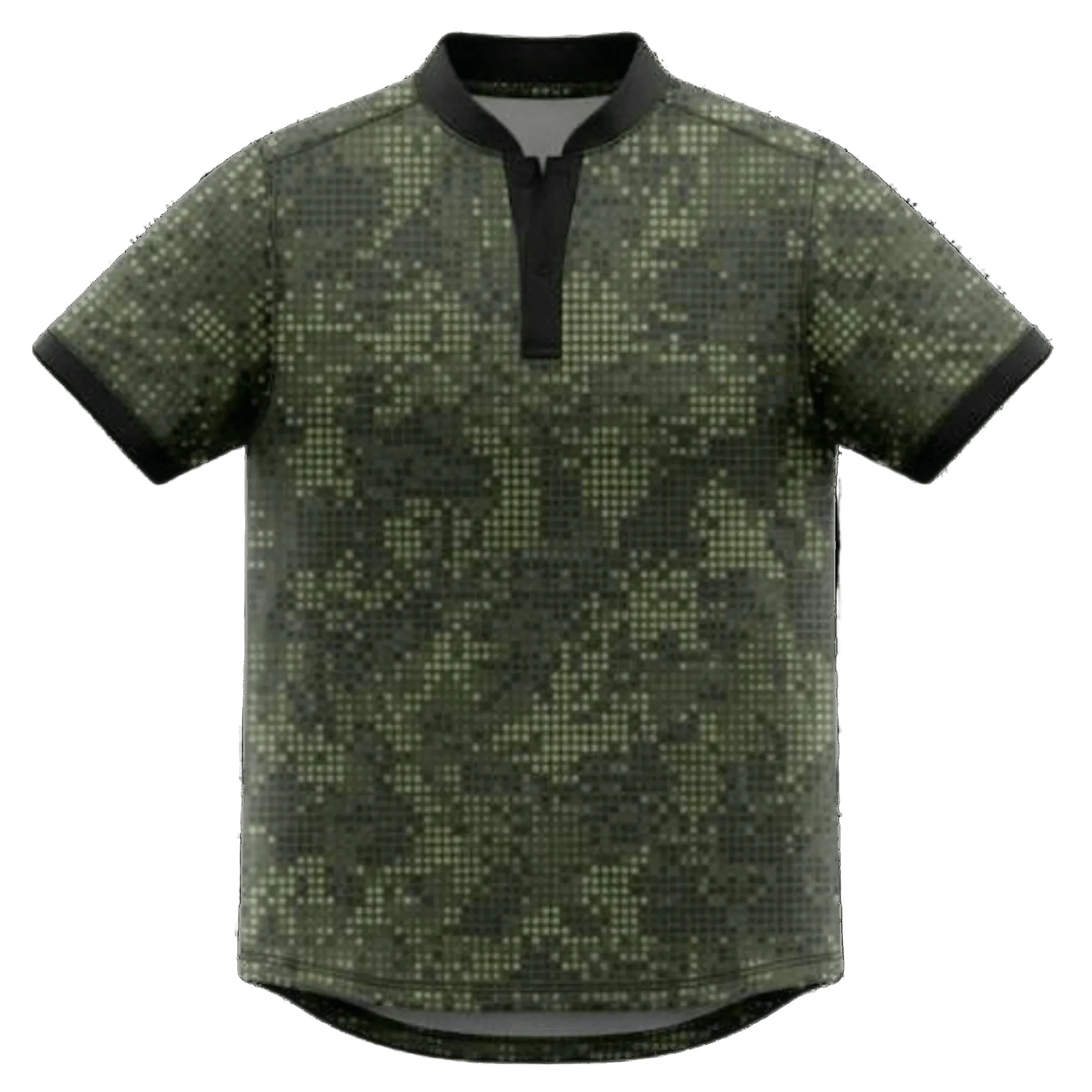 Green camouflage patterned polo shirt on a transparent background