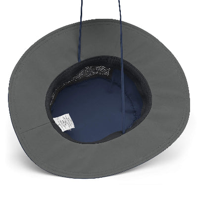 Gray swing seat with blue cushion on a white background